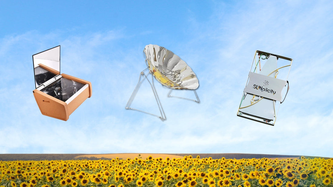 exemples de fours solaires sur fond de ciel bleu