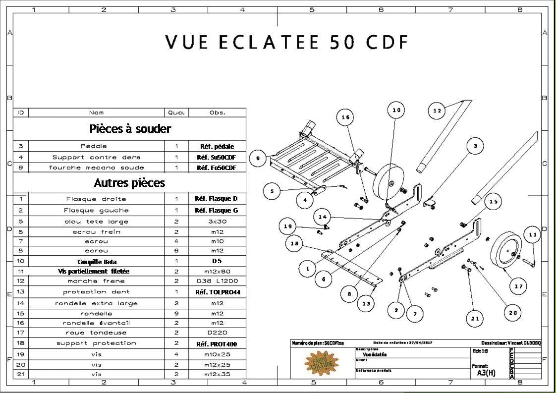 Physical - Kit auto - construction Campagnole "Jardinier" à contre - dents fixes 50cm - Lowreka