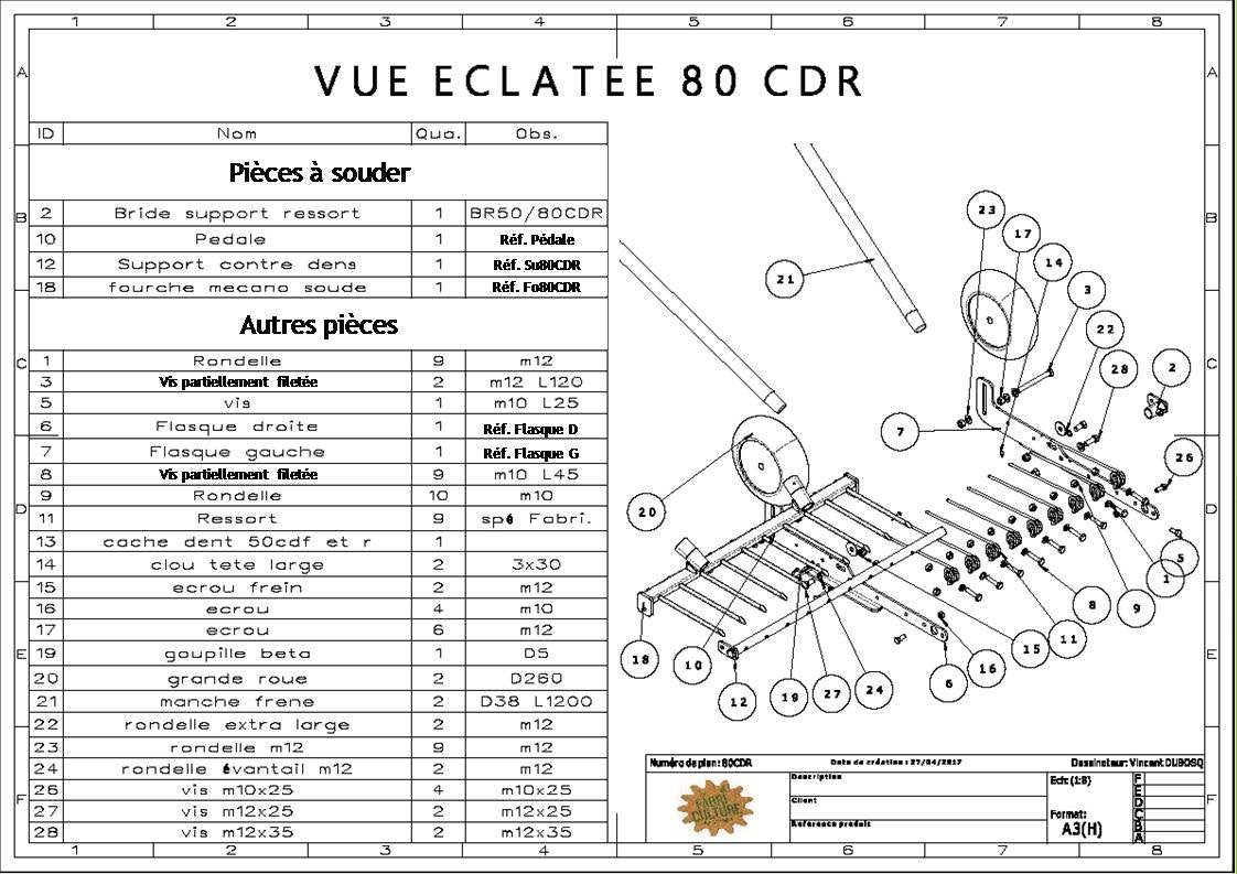 Physical - Kit auto - construction Campagnole "Maraîcher" à contre - dents à ressorts 80cm - Lowreka