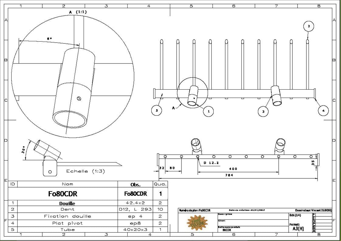 Physical - Kit auto - construction Campagnole "Maraîcher" à contre - dents fixes 80cm - Lowreka