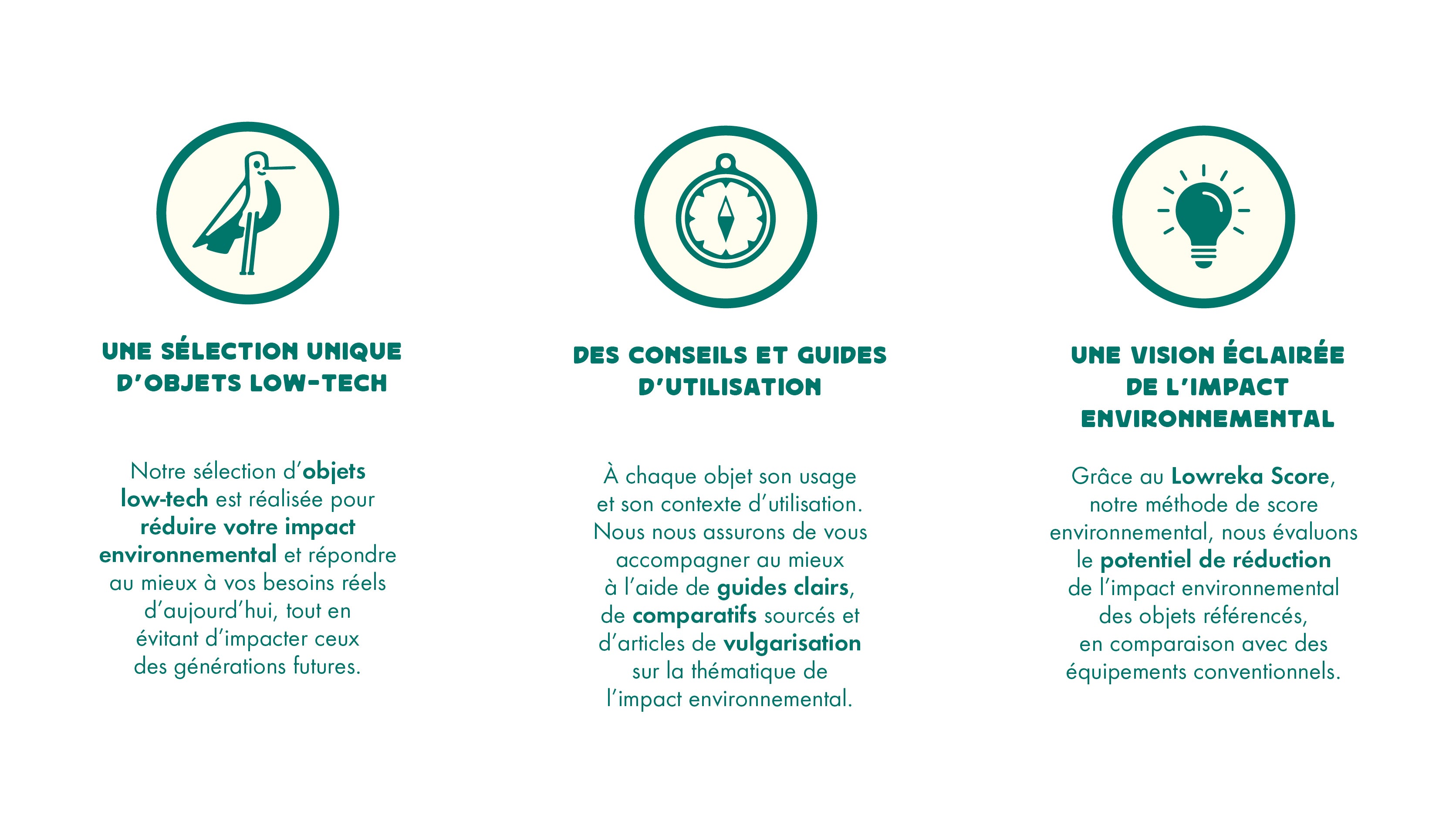 Une sélection unique d'objets low-tech. Produits low-tech. Des conseils et guides d'utilisation. Une vision éclairées de l'impact environnemental, avec le Lowreka Score.