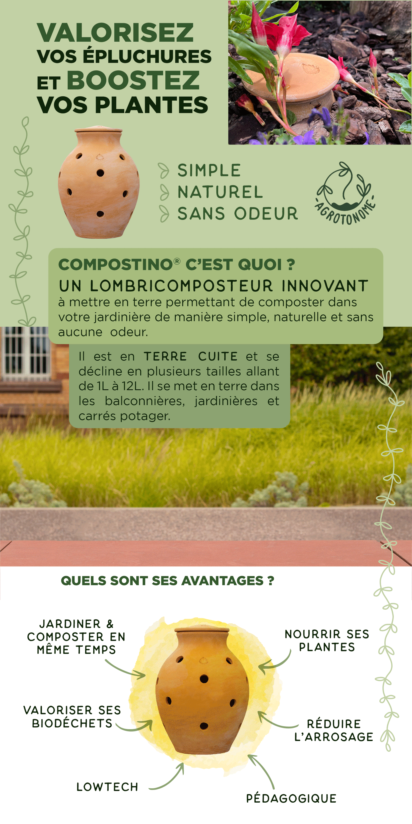 Lombricomposteur à enterrer - Compostino® tube pour les mini pots 1,5L