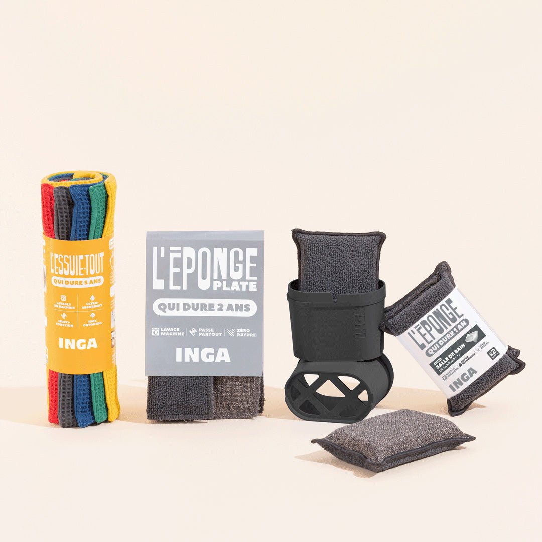 Les packs - Pack 3 éponges + essuies tout : lavables et réutilisables pour plus d'économies - Lowreka