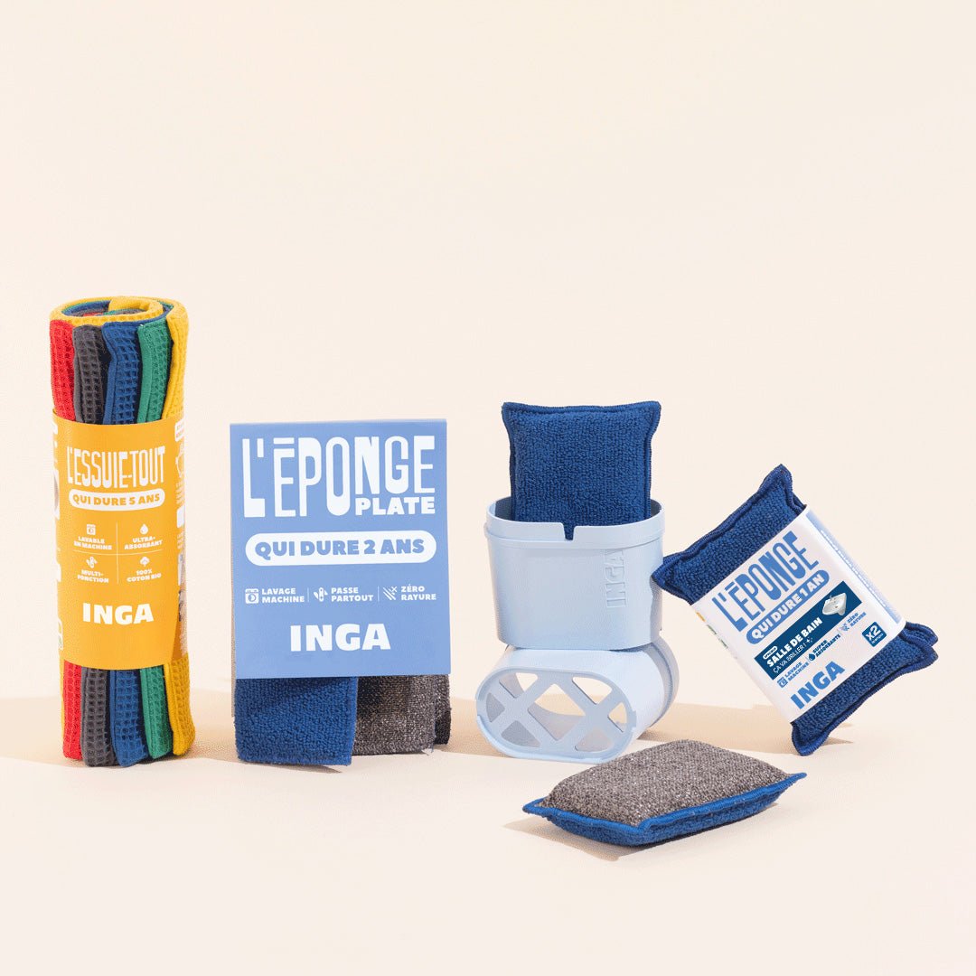Les packs - Pack 3 éponges + essuies tout : lavables et réutilisables pour plus d'économies - Lowreka