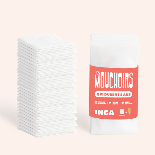 Pack 30 mouchoirs lavables en coton bio (réutilisables)