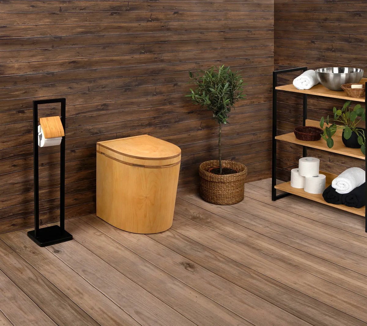  - Toilettes sèches fixes en bois évacuation urines extérieur et ventilation - TinyBloem - Lowreka